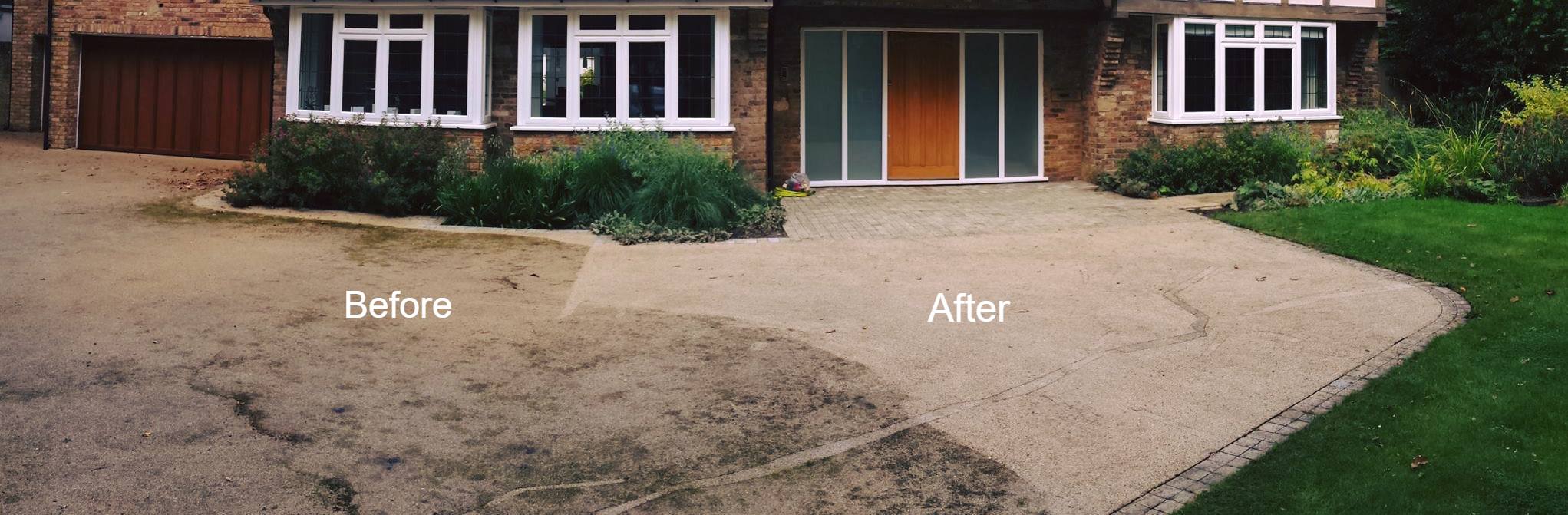 Driveway pressure washing before and after - Watford
